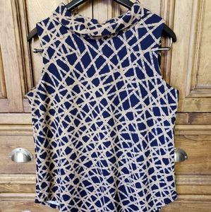 Tan Navy  Gorgeous Sleeveless Top Size L Like New
